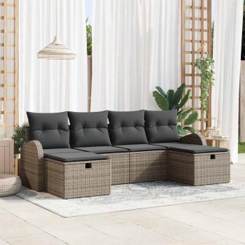ARDEBO.de - 6-teiliges Garten-Sofa-Set mit Kissen, graues Poly-Rattan