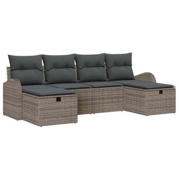 6-teiliges Garten-Sofa-Set mit Kissen, graues Poly-Rattan