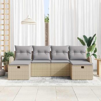 6-teiliges Garten Sofa Set mit Kissen Beige Poly Rattan