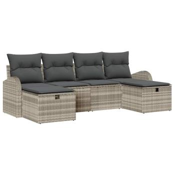 6-teiliges Garten Sofa Set mit Kissen Hellgrau Poly Rattan