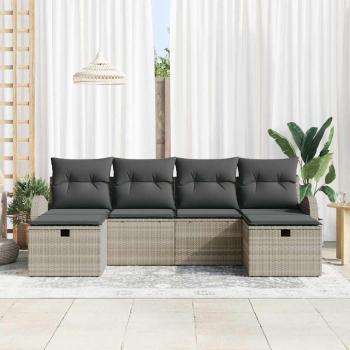 6-teiliges Garten Sofa Set mit Kissen Hellgrau Poly Rattan