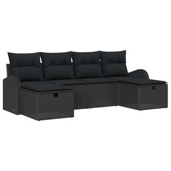 6-teiliges Garten Sofa Set mit Kissen Schwarz Poly Rattan