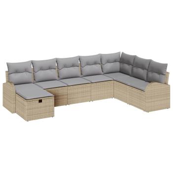 8-teiliges Garten Sofa Set mit Kissen Beige Poly Rattan