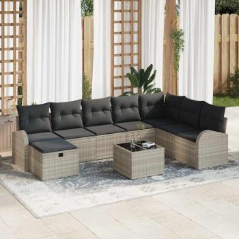 ARDEBO.de - 9-teiliges Garten Sofa Set mit Kissen Hellgrau Poly Rattan