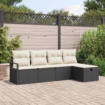 ARDEBO.de - 5-teiliges Garten Sofa Set mit Kissen Schwarz Poly Rattan