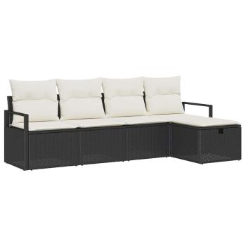5-teiliges Garten Sofa Set mit Kissen Schwarz Poly Rattan