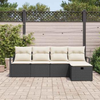 5-teiliges Garten Sofa Set mit Kissen Schwarz Poly Rattan