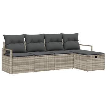 5-teilige Garten Sofa Set mit Kissen Hellgrau Poly Rattan