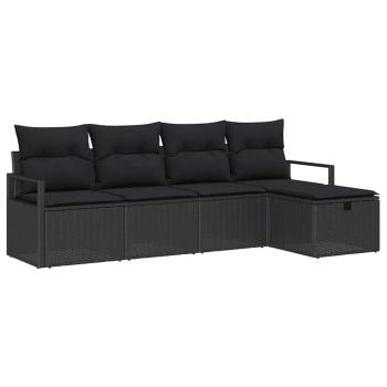5-teiliges Garten-Sofaset mit Kissen Schwarz Poly Rattan
