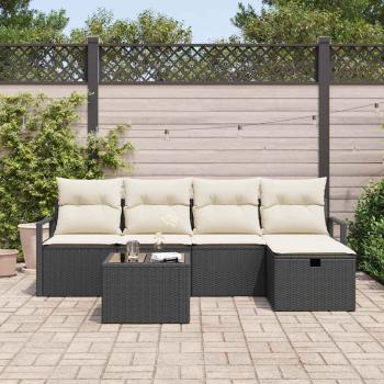 6-teiliges Garten Sofa Set mit Kissen Schwarz Poly Rattan