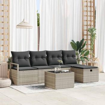 ARDEBO.de - 6-teiliges Garten-Sofa-Set mit Kissen Hellgrau Poly-Rattan