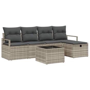 6-teiliges Garten-Sofa-Set mit Kissen Hellgrau Poly-Rattan
