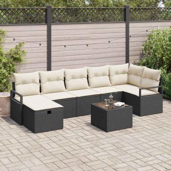 ARDEBO.de - 8-teiliges Garten-Sofa-Set mit Kissen Schwarz Poly-Rattan