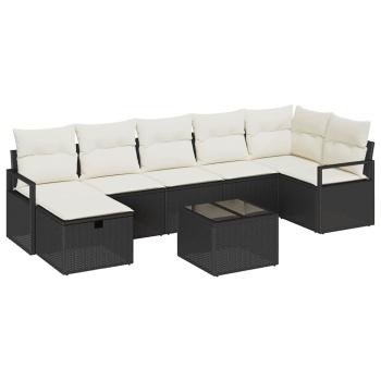 8-teiliges Garten-Sofa-Set mit Kissen Schwarz Poly-Rattan