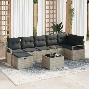 ARDEBO.de - 8-teiliges Garten-Sofa-Set mit Kissen in Hellgrau Poly Rattan