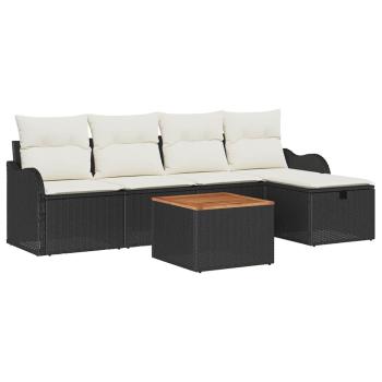 6-teiliges Garten Sofa Set mit Kissen Schwarzes Poly Rattan