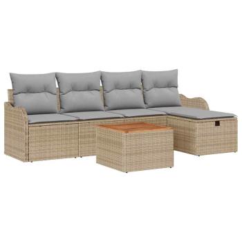 6-teiliges Garten Sofa Set mit Kissen Beige Poly Rattan