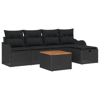 ARDEBO.de - 6-teiliges Garten-Sofa-Set mit Kissen in schwarzem Poly-Rattan