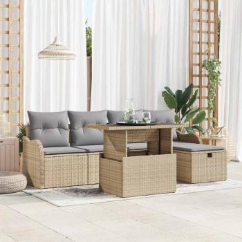 ARDEBO.de - 6-teiliges Garten Sofa Set mit Kissen Beige Poly Rattan