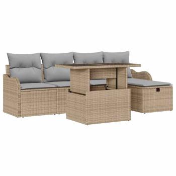 6-teiliges Garten Sofa Set mit Kissen Beige Poly Rattan