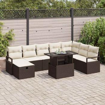 ARDEBO.de - 9-teiliges Garten Sofa Set mit Kissen Braun Poly Rattan