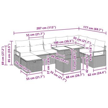 Gartensofa-set 9 Stk. Schwarz Poly-Rattan