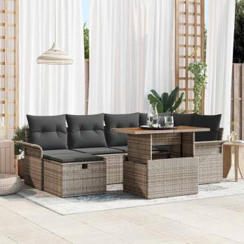 ARDEBO.de - 7-teiliges Garten Sofa Set mit Kissen Grau Poly Rattan
