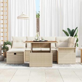 7-teiliges Garten Sofa Set mit Kissen Beige Poly-Rattan