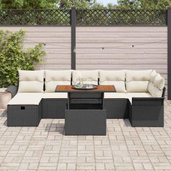 8-teiliges Garten Sofa Set mit Kissen Schwarz Poly Rattan