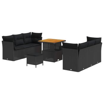 ARDEBO.de - 9-teilige Garten-Sofa-Set mit Kissen Schwarz Poly-Rattan Akazie