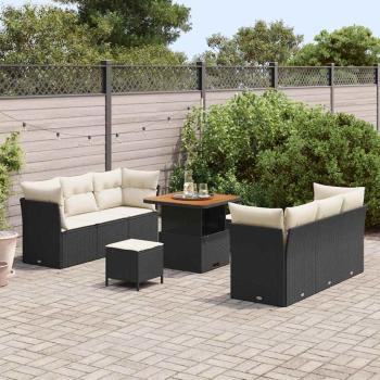 9-teiliges Garten-Sofa-Set mit Kissen aus schwarzem Poly-Rattan