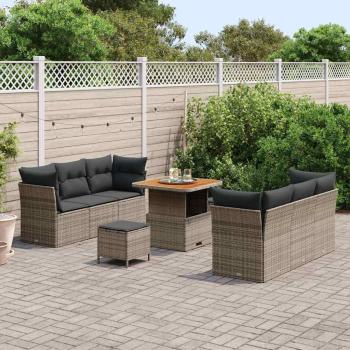 9-teiliges Garten-Sofa-Set mit Kissen Grau Poly-Rattan Akazie