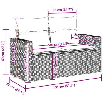 10-teiliges Garten Sofa Set mit Kissen Schwarz Poly Rattan Akazie