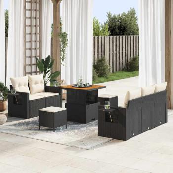 ARDEBO.de - 8-teiliges Garten Sofa Set mit Kissen Schwarz Poly Rattan Akazie