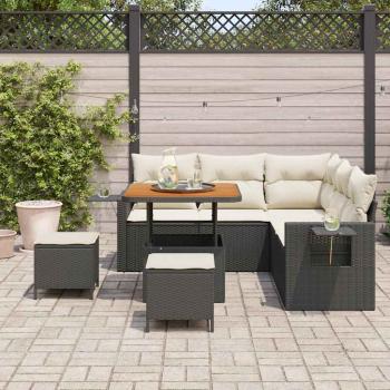 8-teiliges Garten Sofaset mit Kissen Schwarz Poly-Rattan Akazie