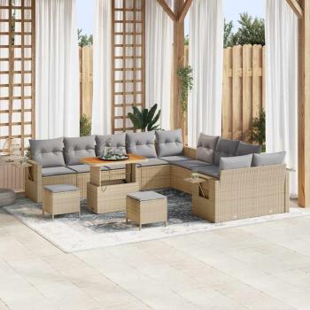 ARDEBO.de - 13-teiliges Garten-Sofa-Set mit Kissen Beige Poly Rattan