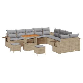 13-teiliges Garten-Sofa-Set mit Kissen Beige Poly Rattan
