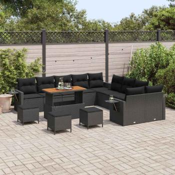 14-teilige Garten-Sofa-Set mit Kissen Schwarz Poly-Rattan Akazie