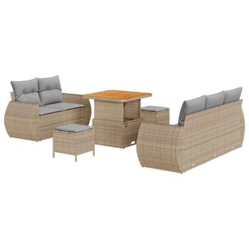 8 Stück Garten Sofa Set mit Kissen Beige Poly Rattan Akazie