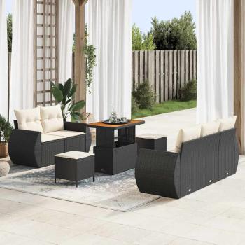 ARDEBO.de - 8-teiliges Garten-Sofaset mit Kissen in Schwarz Poly-Rattan Akazie