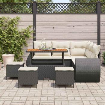 ARDEBO.de - 9-teiliges Garten-Sofa-Set mit Kissen Schwarz Poly-Rattan Akazie