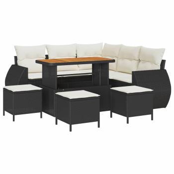 9-teiliges Garten-Sofa-Set mit Kissen Schwarz Poly-Rattan Akazie