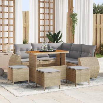 ARDEBO.de - 9-teiliges Garten Sofa Set mit Kissen Beige Poly Rattan Akazie