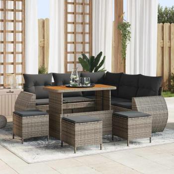 ARDEBO.de - 9-teiliges Garten-Sofa-Set mit Kissen Grau Poly Rattan Akazie