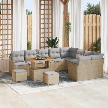 ARDEBO.de - 12-teiliges Garten Sofa Set mit Kissen Beige Poly Rattan Akazie
