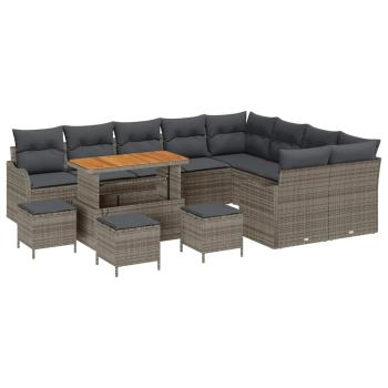 ARDEBO.de - 13-teiliges Garten Sofa Set mit Kissen Grau Poly Rattan Akazie