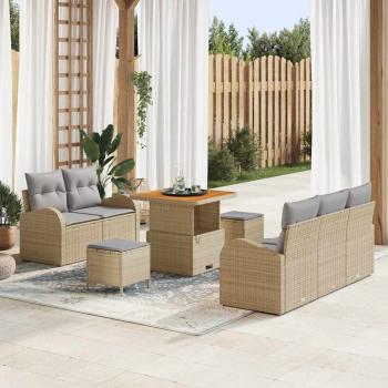 ARDEBO.de - 8-teiliges Garten Sofa Set mit Kissen Beige Poly Rattan Akazie