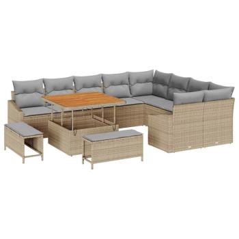 12-teiliges Garten Sofa Set mit Kissen in Beige aus Poly Rattan