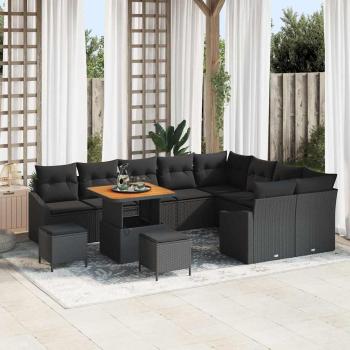 ARDEBO.de - 12-teilige Gartensofa Set mit Kissen Schwarz Poly-Rattan