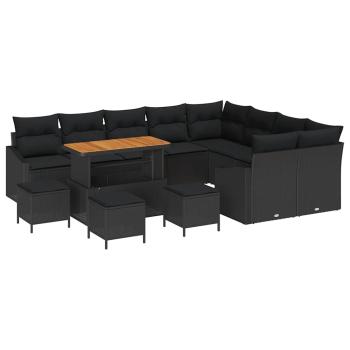 13-teilige Garten Sofa Set mit Kissen Schwarz Poly Rattan Akazie